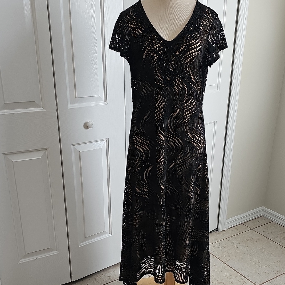Elegant Whimsigoth Brown Lace Dress. Flutter Sleeves Size Large By‎ REBA